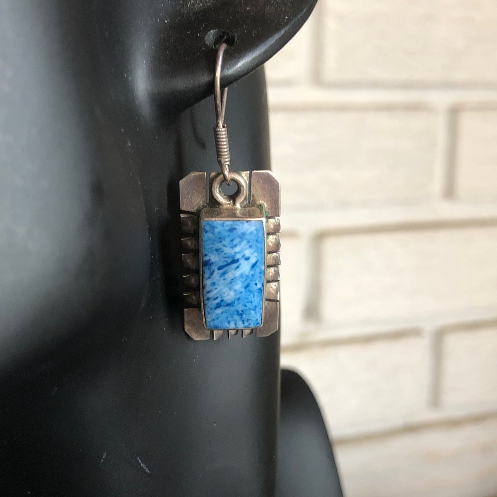 Native American Navajo sterling silver and larimar drop earrings